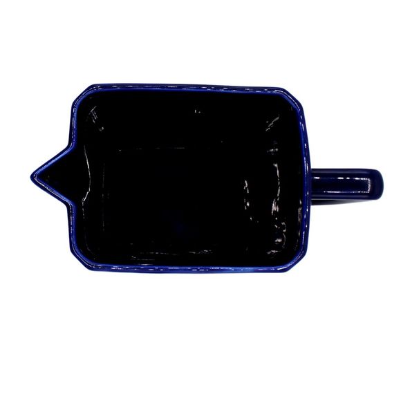 Vintage Ceramic Cobalt Blue Tileware Pitcher by Roshco White Inlaid Fruit Design - Picture 4 of 8